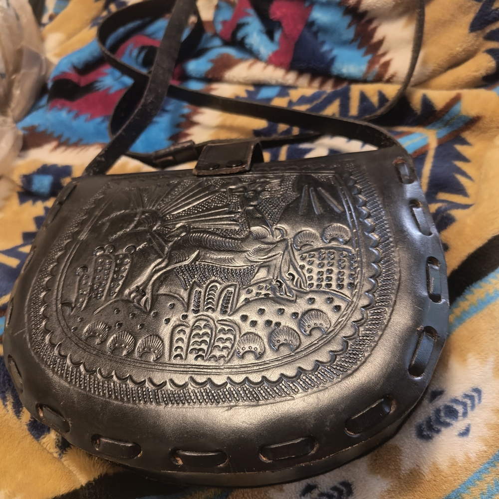 Black Embossed Leather Crossbody Bag - Picture 2 of 4